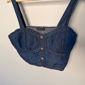 Active USA Dark Blue Denim Crop Top with golden buttons